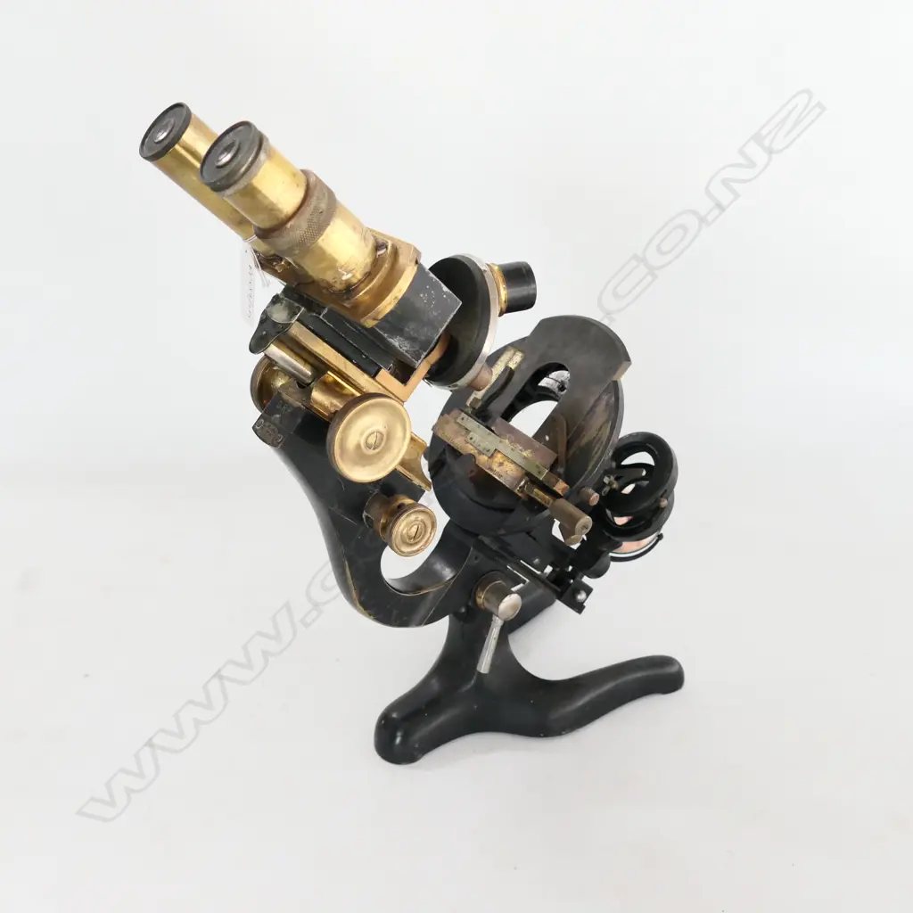 ERNST LEITZ, WETZLER BINOCULAR COMPOUND MICROSCOPE w CURVED LIMB, MECHANICAL STAGE, CONDENSER. NO BOX Image 1++